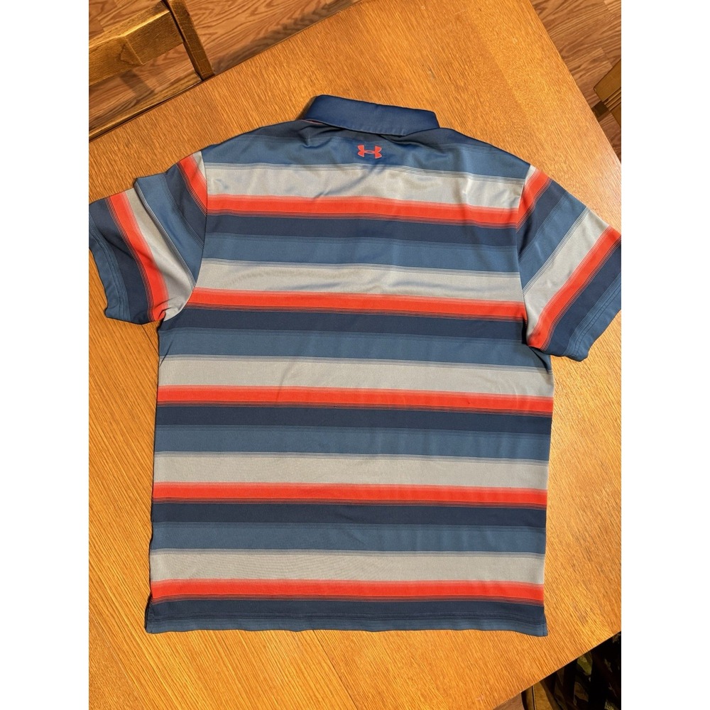 Under Armour HeatGear Coldblack Golf Polo Mens LG Blue Stripe Performance - Picture 5 of 8